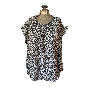 Women's Joe Fresh+ Black Light Blue Spotted Blouse 1X Plus Size